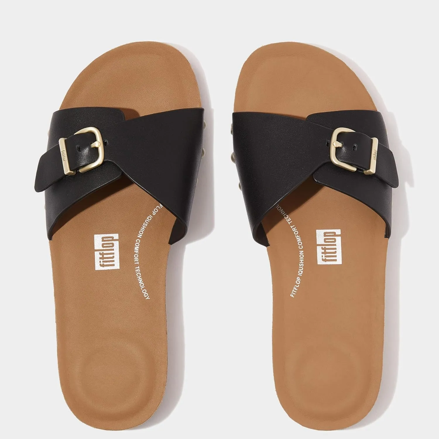 FitFlop Women's Iqushion Adjustable Buckle Leather Slides Wedge Sandal