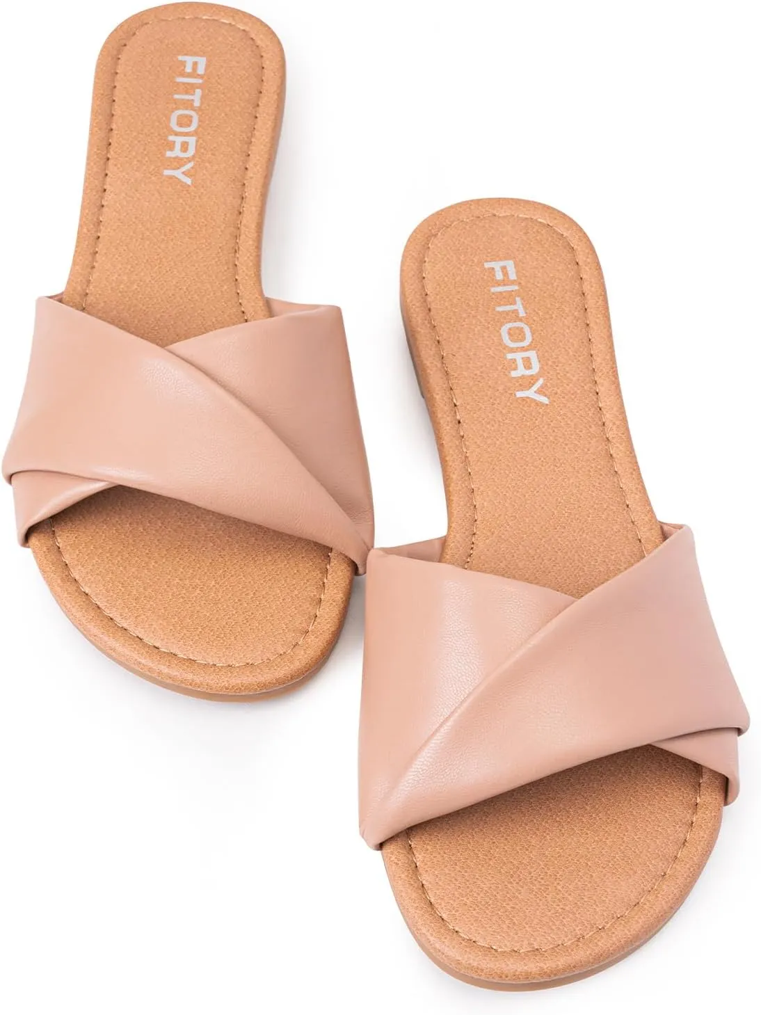 FITORY Women's Flat Sandals Fashion Slides With Soft Leather Slippers for Summer Size 6-11