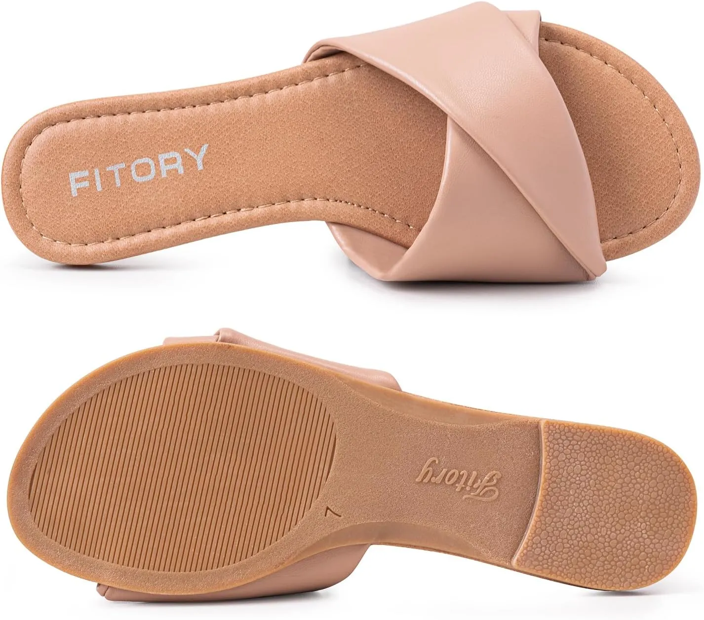 FITORY Women's Flat Sandals Fashion Slides With Soft Leather Slippers for Summer Size 6-11