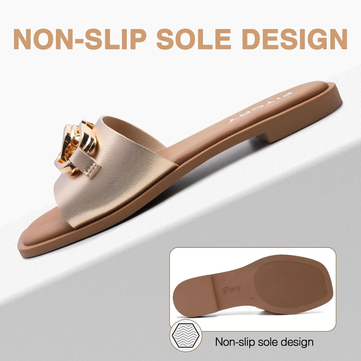 FITORY Women's Flat Sandals Fashion Slides With Soft Leather Slippers for Summer Size 6-11