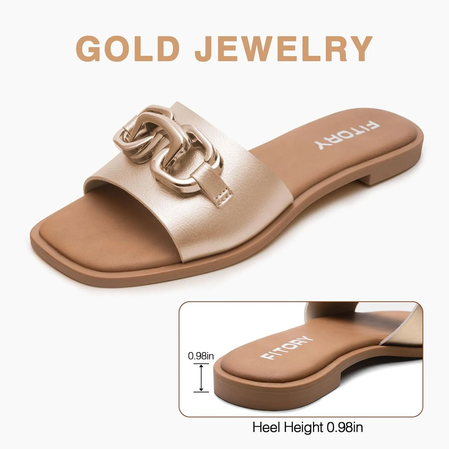 FITORY Women's Flat Sandals Fashion Slides With Soft Leather Slippers for Summer Size 6-11