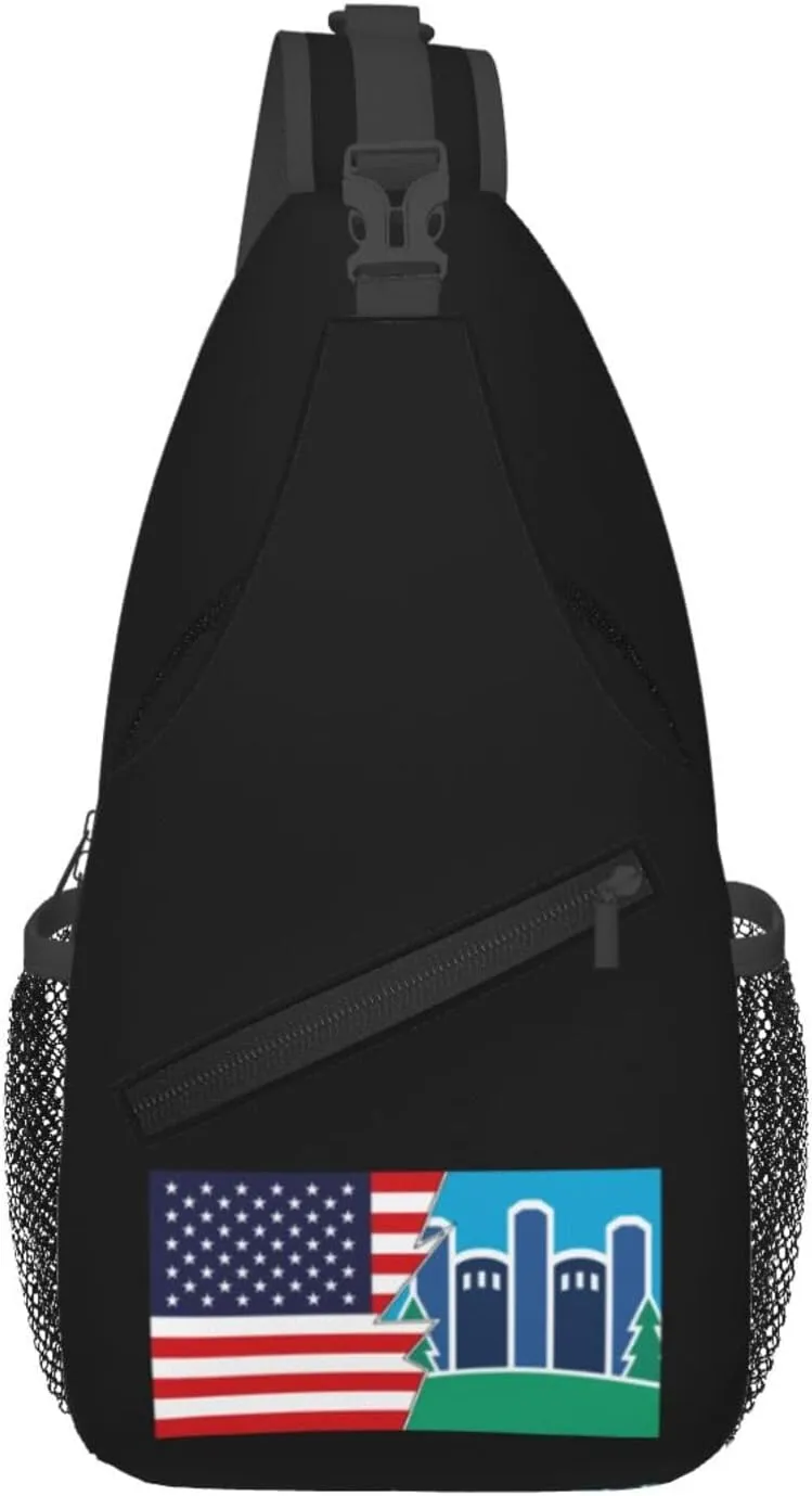 Flag Of Mount Airy, Cincinnati, Ohio And America Crossbody Bags For Women Men Chest Backpack Gym Shoulder Bag Travel Outdoor Sports Casual Crossbody Bags