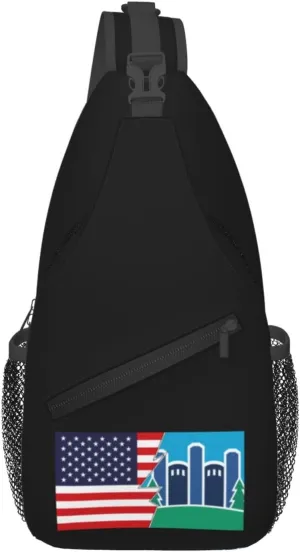 Flag Of Mount Airy, Cincinnati, Ohio And America Crossbody Bags For Women Men Chest Backpack Gym Shoulder Bag Travel Outdoor Sports Casual Crossbody Bags