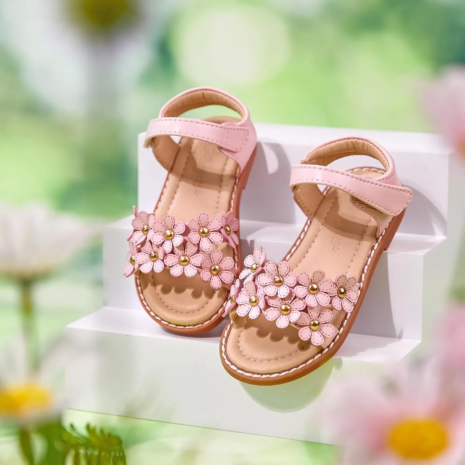 Flaryzone Toddler Little Girls Glitter Flower Open-Toe Flat Dress Sandals Summer Shoes