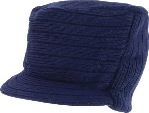 Flat Top Army Style Knitted Visored Beanie Cap