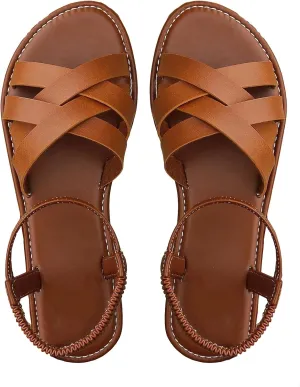 Floerns Women's Flat Sandal Cross Band Walking Sandal Open Toe Ankle Straps Shoes