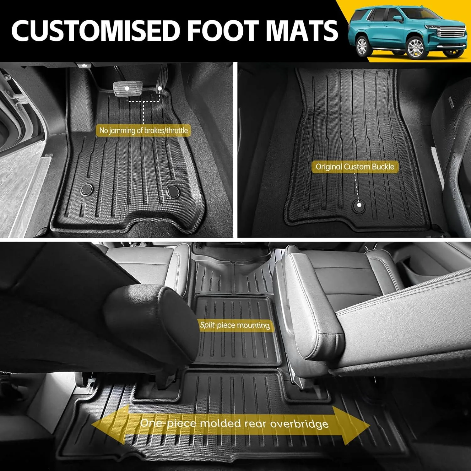 Floor Mats & Cargo Mats for 2022-2025 Chevy Tahoe/GMC Yukon 7 Seats, All Weather Floor Liners with Rear Trunk Mat for 2022 2023 2024 2025 Chevrolet Tahoe/GMC Yukon Accessories