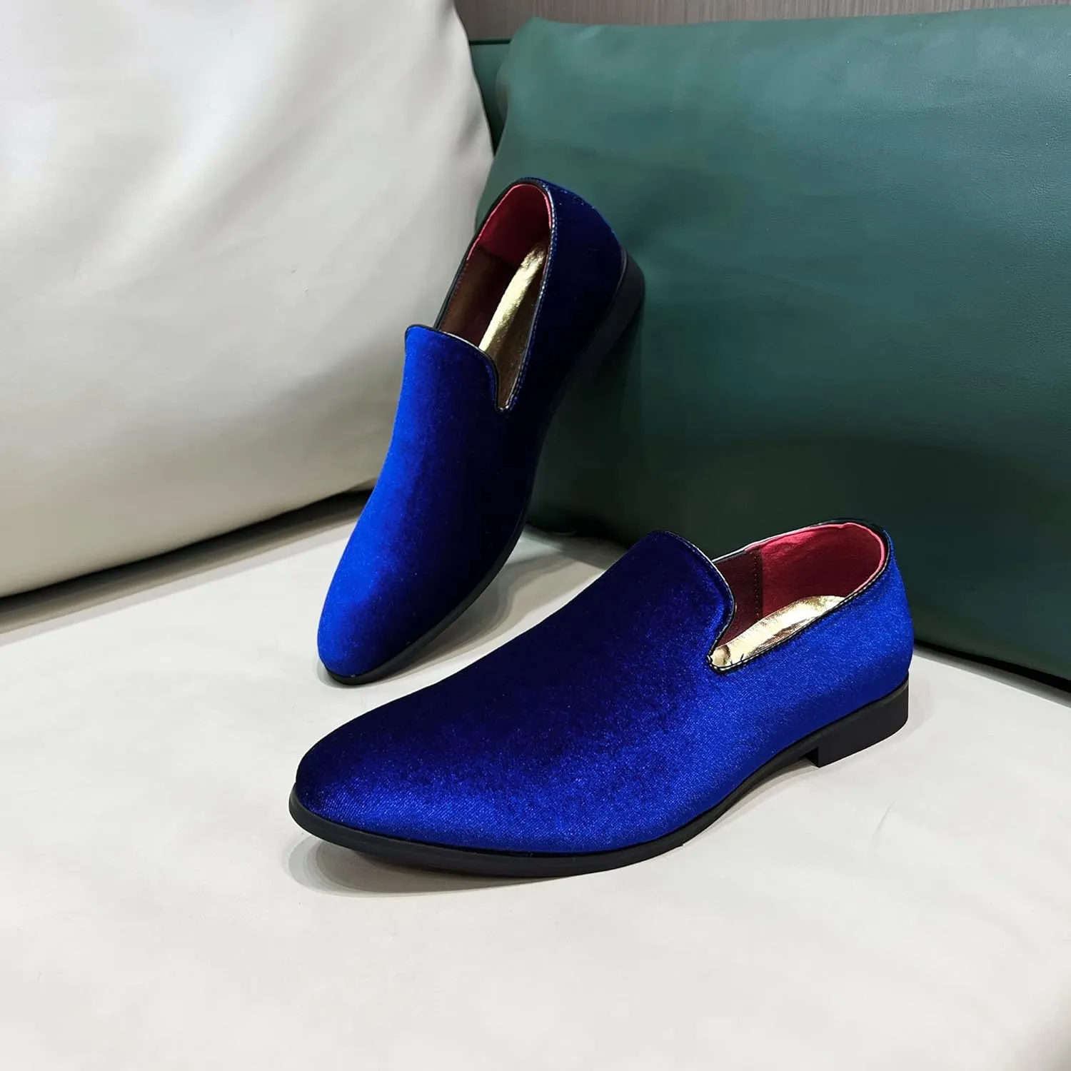 FLQL Men's Luxury Penny Loafer Slip-On Velvet Shoes Party Dancing Shoes Suede Wedding Shoes Plus Size 7-13