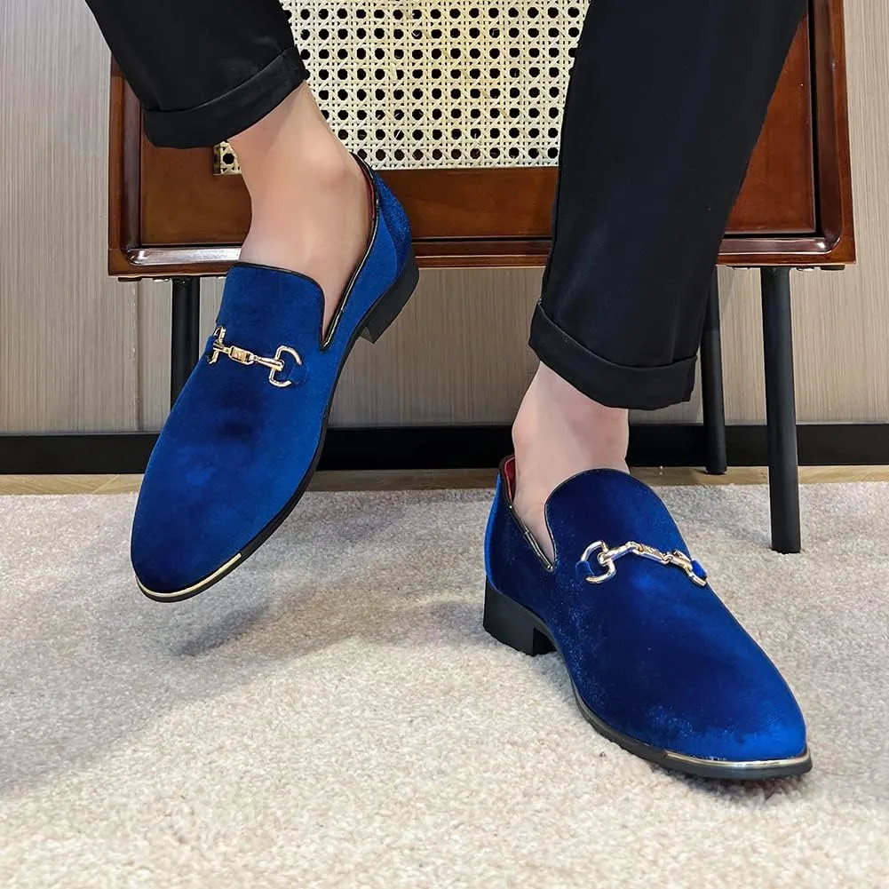 FLQL Men's Luxury Penny Loafer Slip-On Velvet Shoes Party Dancing Shoes Suede Wedding Shoes Plus Size 7-13