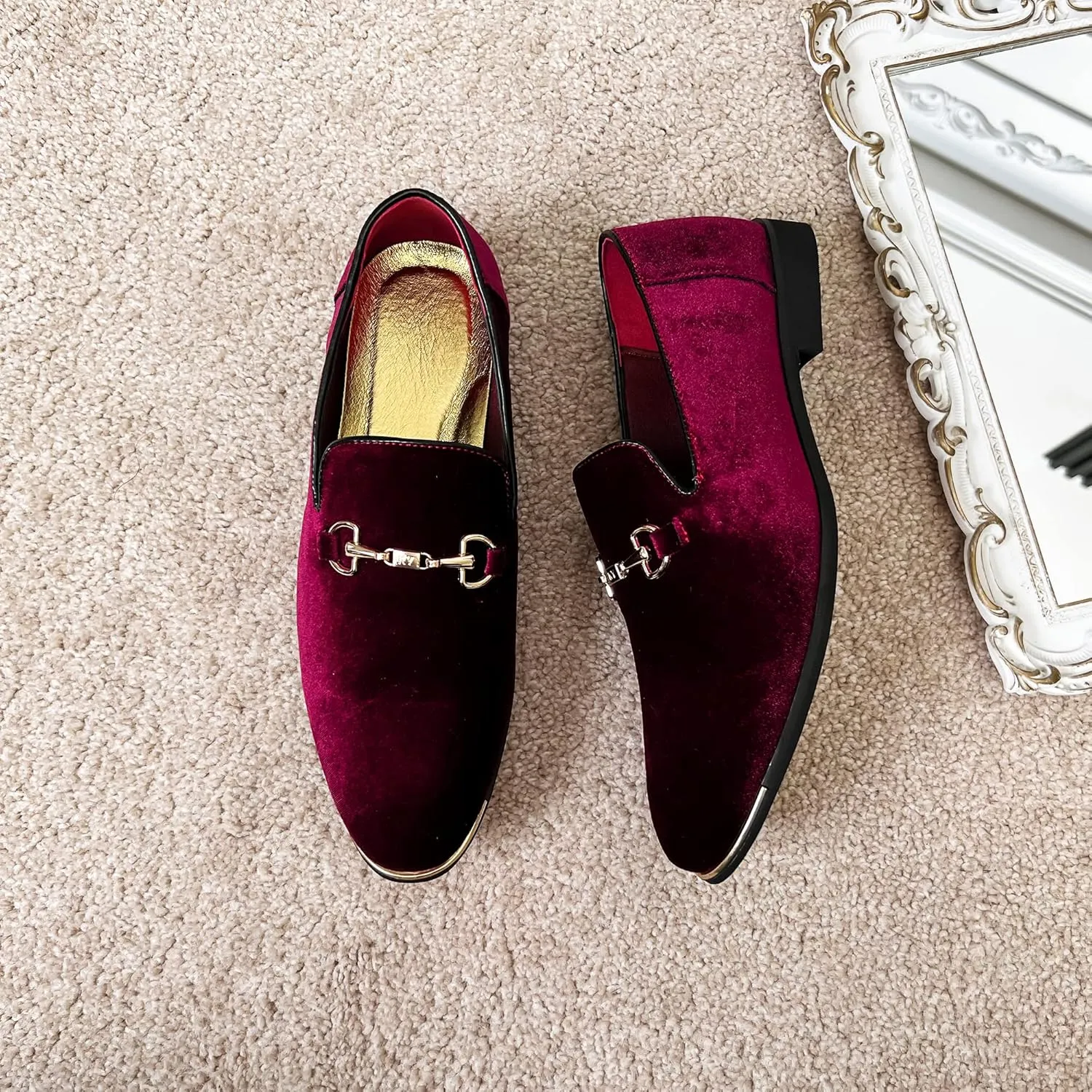 FLQL Men's Luxury Penny Loafer Slip-On Velvet Shoes Party Dancing Shoes Suede Wedding Shoes Plus Size 7-13
