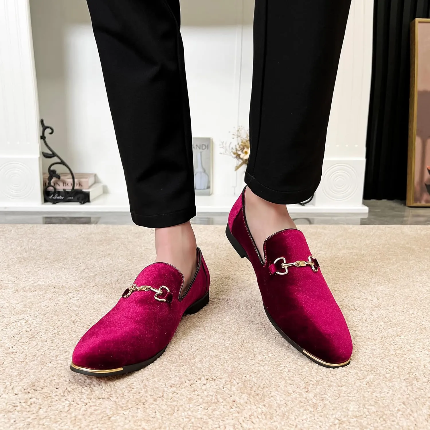 FLQL Men's Luxury Penny Loafer Slip-On Velvet Shoes Party Dancing Shoes Suede Wedding Shoes Plus Size 7-13