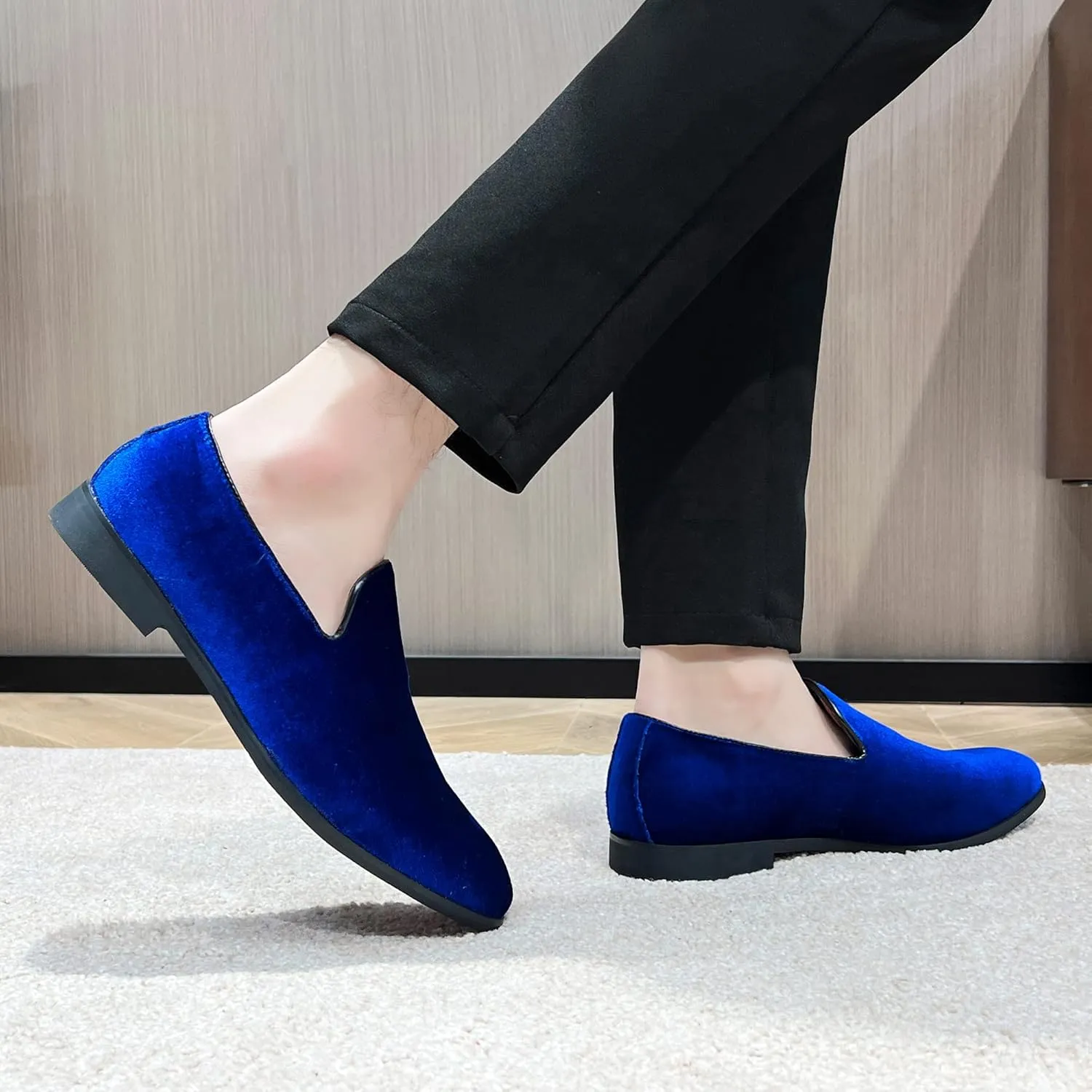 FLQL Men's Luxury Penny Loafer Slip-On Velvet Shoes Party Dancing Shoes Suede Wedding Shoes Plus Size 7-13