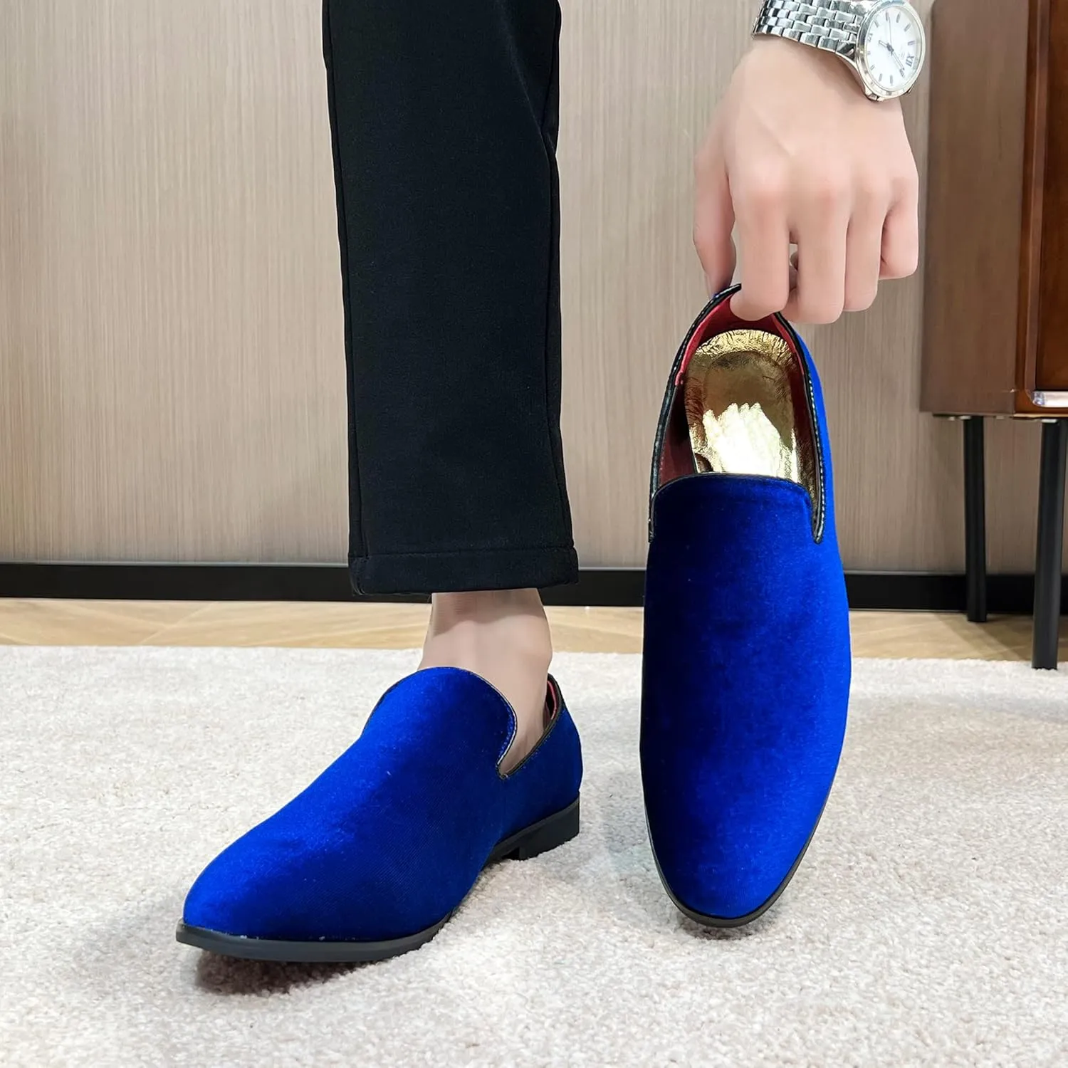 FLQL Men's Luxury Penny Loafer Slip-On Velvet Shoes Party Dancing Shoes Suede Wedding Shoes Plus Size 7-13