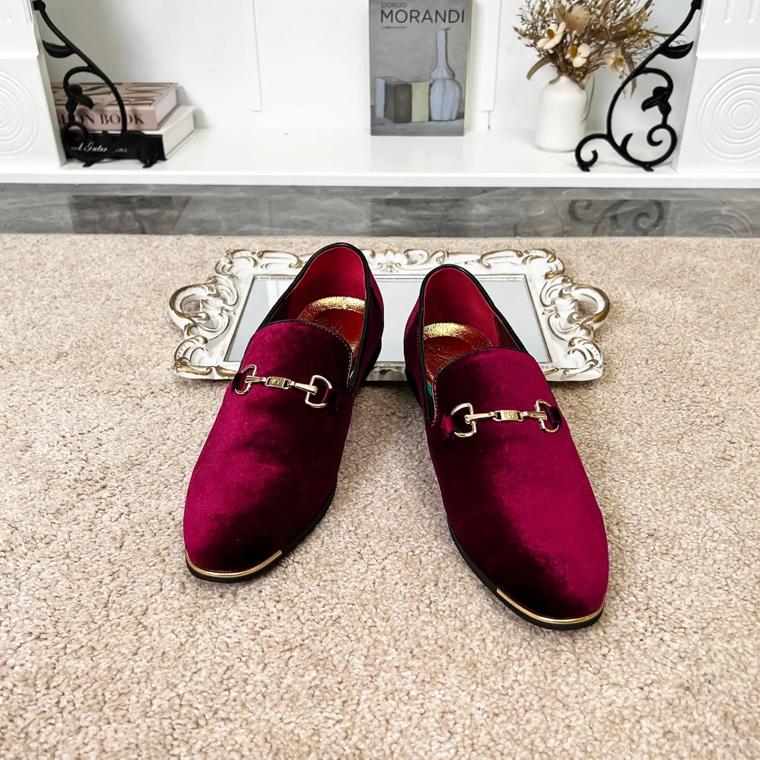 FLQL Men's Luxury Penny Loafer Slip-On Velvet Shoes Party Dancing Shoes Suede Wedding Shoes Plus Size 7-13