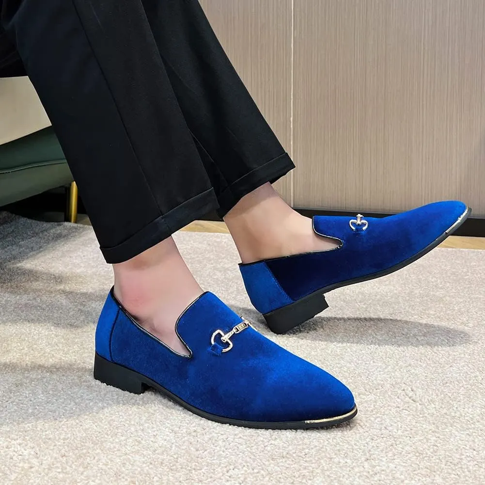 FLQL Men's Luxury Penny Loafer Slip-On Velvet Shoes Party Dancing Shoes Suede Wedding Shoes Plus Size 7-13