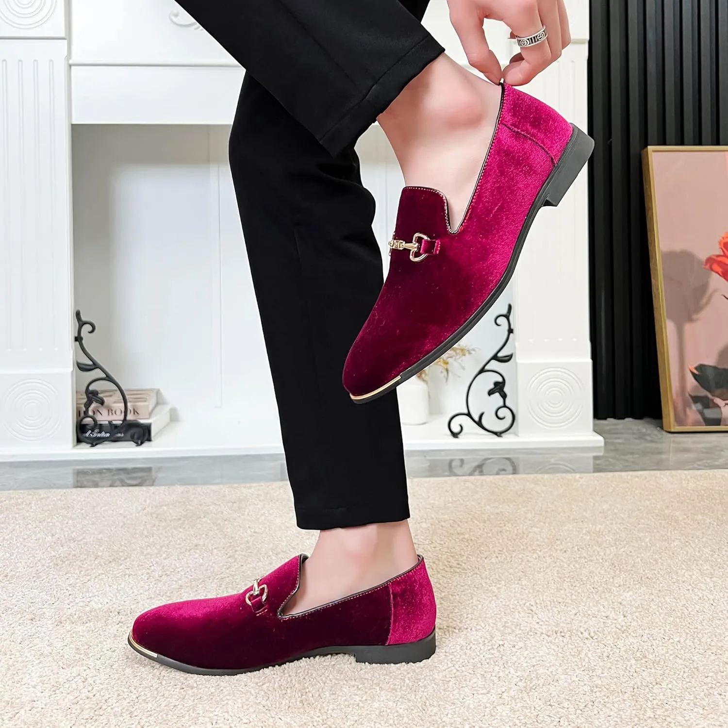 FLQL Men's Luxury Penny Loafer Slip-On Velvet Shoes Party Dancing Shoes Suede Wedding Shoes Plus Size 7-13