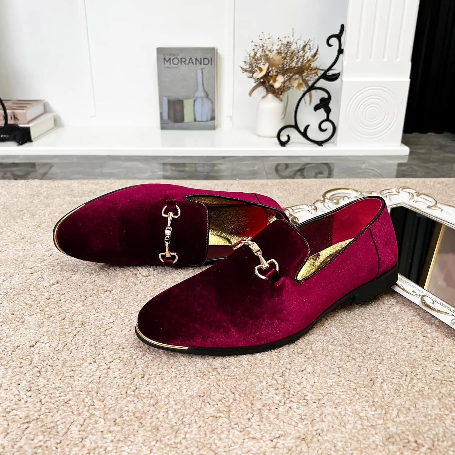 FLQL Men's Luxury Penny Loafer Slip-On Velvet Shoes Party Dancing Shoes Suede Wedding Shoes Plus Size 7-13