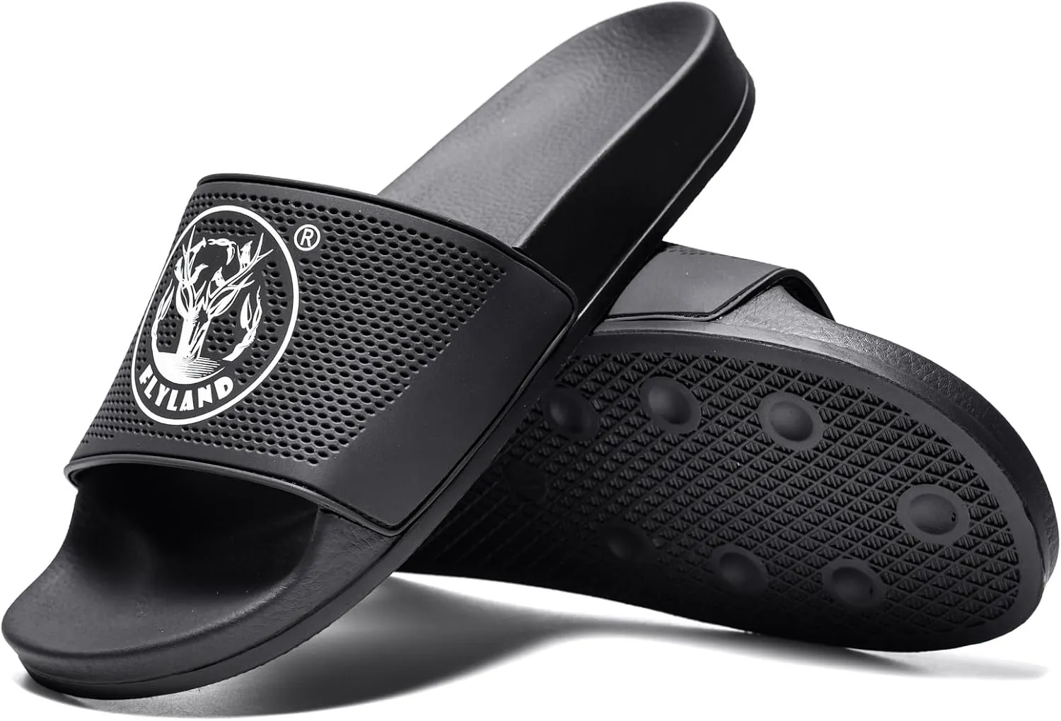 FLYLAND Men's Open Toe Slide Sandals Non-Slip Flat Slippers Outdoor Soft Comfort Fit & Arch Support