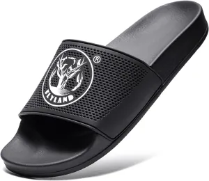 FLYLAND Men's Open Toe Slide Sandals Non-Slip Flat Slippers Outdoor Soft Comfort Fit & Arch Support