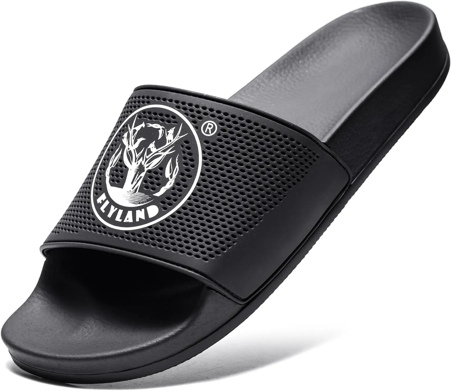 FLYLAND Men's Open Toe Slide Sandals Non-Slip Flat Slippers Outdoor Soft Comfort Fit & Arch Support