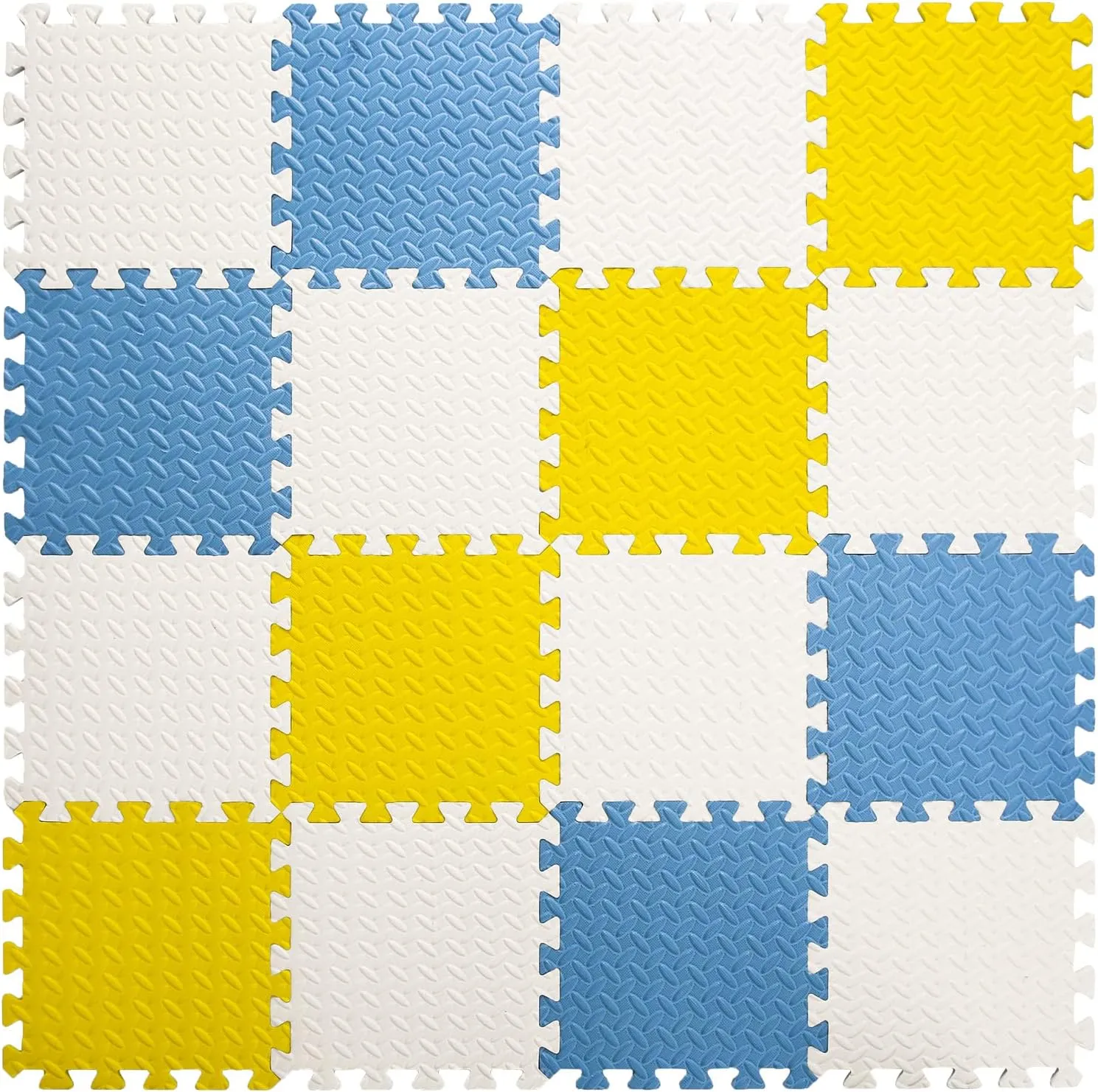 Foam Floor Mats for Kids, 12 x 12 Inch 16 Tiles 0.4" Thickness Foam Play Mat, Non-Toxic Square Interlocking Floor Mats Rubber Baby Play Mat for Toddlers(White/Yellow/Gray Blue)