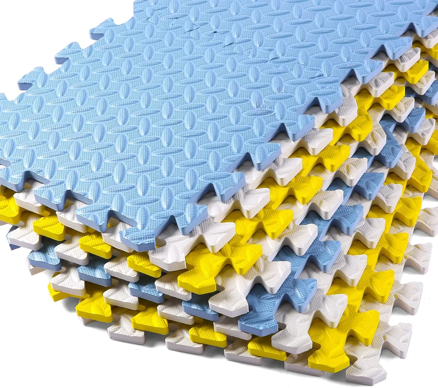 Foam Floor Mats for Kids, 12 x 12 Inch 16 Tiles 0.4" Thickness Foam Play Mat, Non-Toxic Square Interlocking Floor Mats Rubber Baby Play Mat for Toddlers(White/Yellow/Gray Blue)