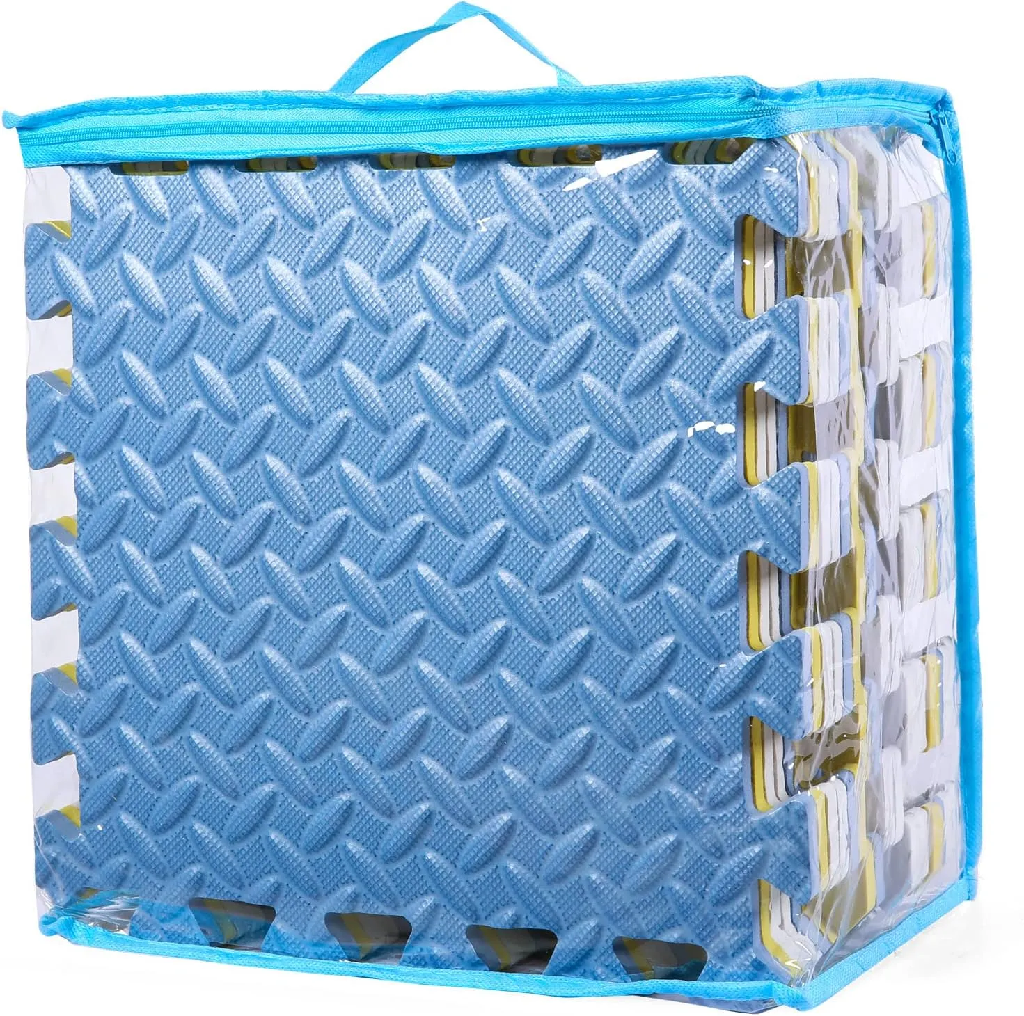 Foam Floor Mats for Kids, 12 x 12 Inch 16 Tiles 0.4" Thickness Foam Play Mat, Non-Toxic Square Interlocking Floor Mats Rubber Baby Play Mat for Toddlers(White/Yellow/Gray Blue)