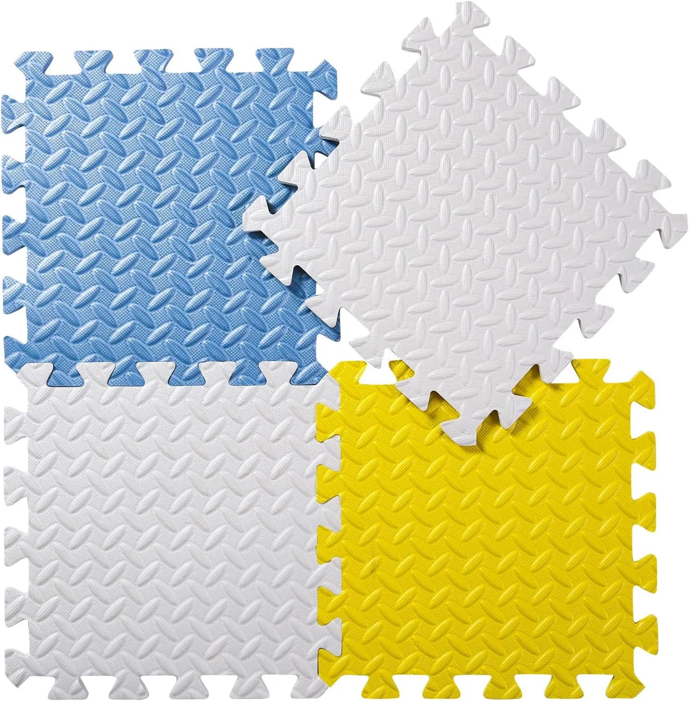 Foam Floor Mats for Kids, 12 x 12 Inch 16 Tiles 0.4" Thickness Foam Play Mat, Non-Toxic Square Interlocking Floor Mats Rubber Baby Play Mat for Toddlers(White/Yellow/Gray Blue)