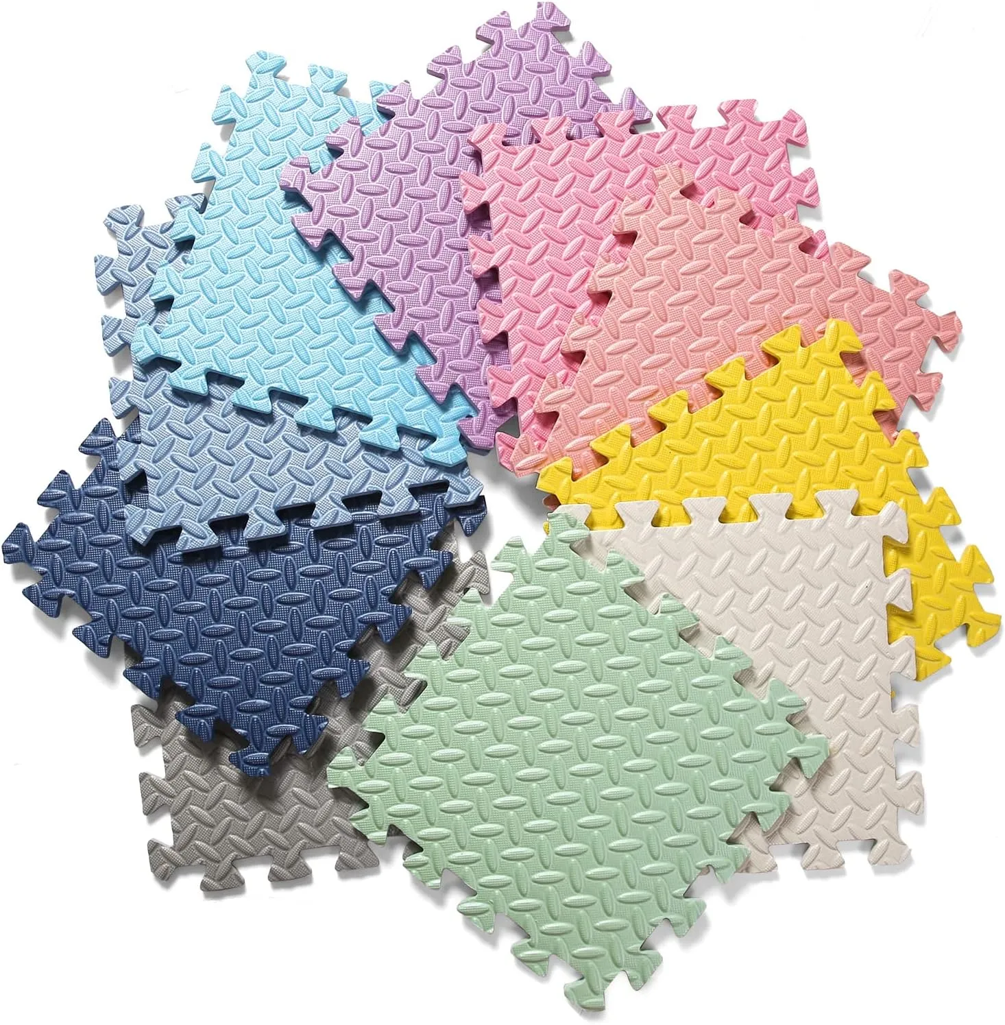 Foam Floor Mats for Kids, 12 x 12 Inch 16 Tiles 0.4" Thickness Foam Play Mat, Non-Toxic Square Interlocking Floor Mats Rubber Baby Play Mat for Toddlers(White/Yellow/Gray Blue)