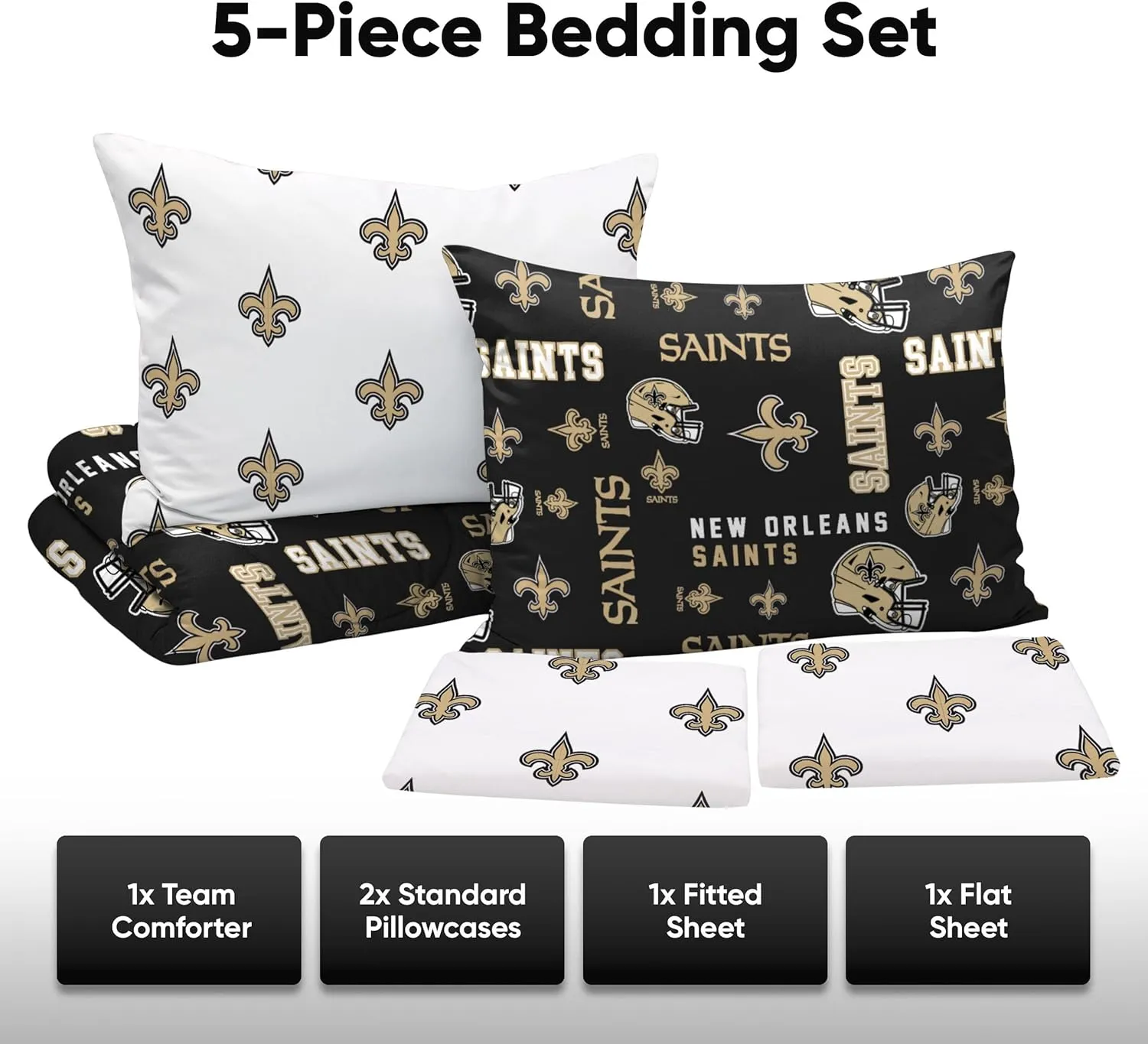 FOCO NFL Team Logo Bed in a Bag Comforter Sheets Pillow Cases Bedding 5-Piece Set