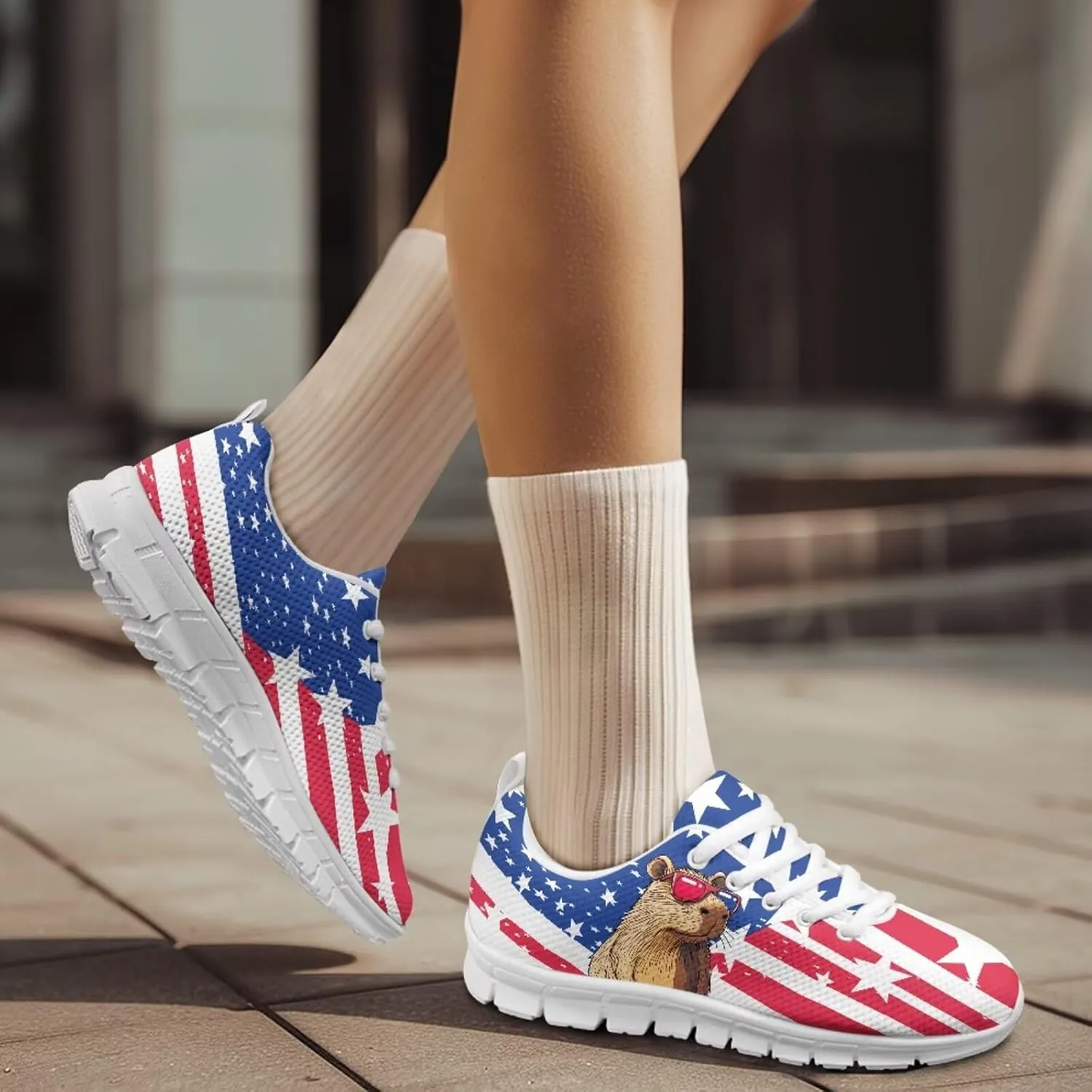 Forchrinse Cute Jean Cat with Green Eyes Women's Walking Running Shoes Slip on Easy Sneaker Sports Causal Athletic Shoes