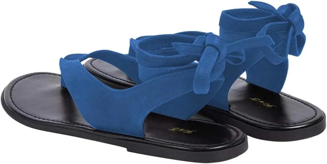 FOWT Women Split Round Toe Sandals Lace up Strappy Comfortable Flats Casual Summer Soft Flip Flop Shoes Size 4-16 US