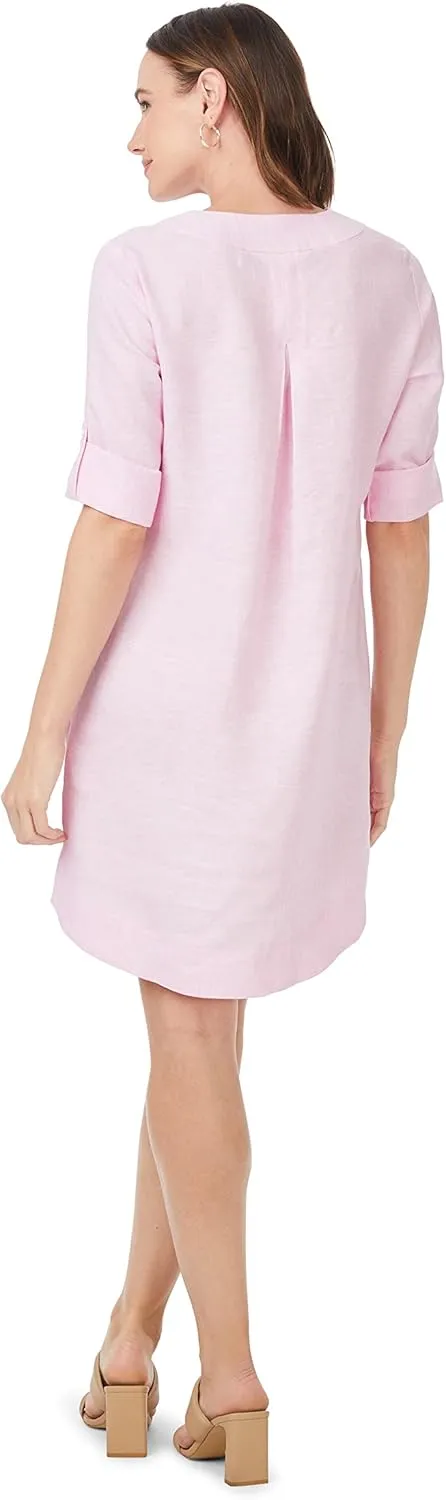 Foxcroft Women's Harmony 3/4 Sleeve with Roll Tab Linen Dress