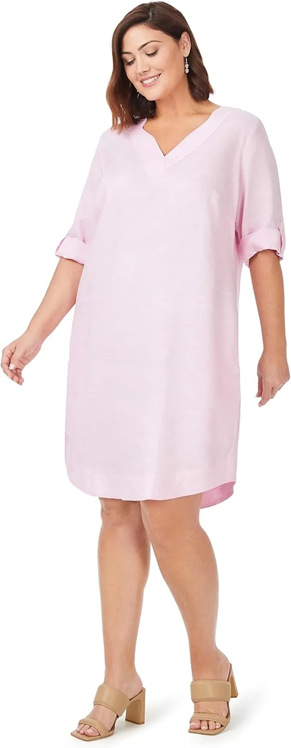 Foxcroft Women's Harmony 3/4 Sleeve with Roll Tab Linen Dress