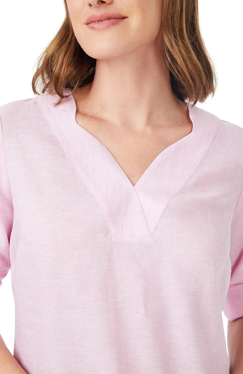 Foxcroft Women's Harmony 3/4 Sleeve with Roll Tab Linen Dress
