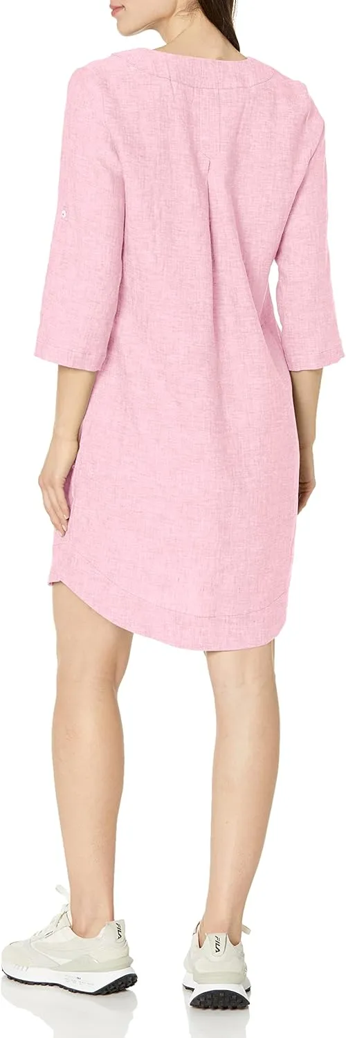 Foxcroft Women's Harmony 3/4 Sleeve with Roll Tab Linen Dress