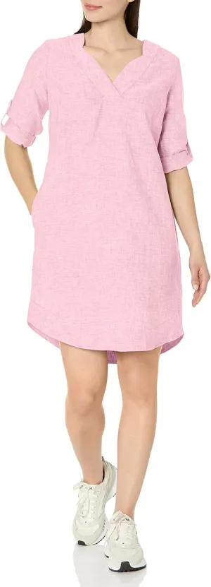Foxcroft Women's Harmony 3/4 Sleeve with Roll Tab Linen Dress