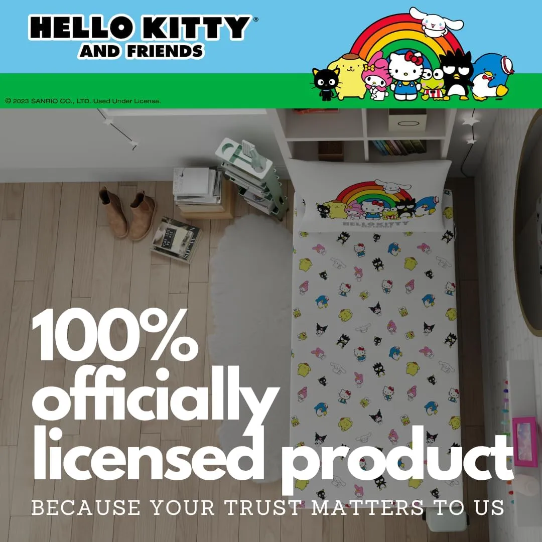 Franco Collectibles Hello Kitty & Friends Bedding Super Soft Cotton 3 Piece Twin XL Sheet Set, College Dorm Essentials, (Officially Licensed Product)