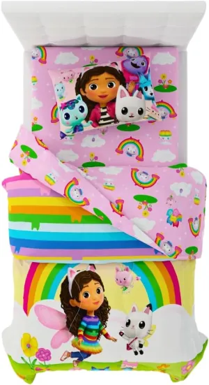 Franco DreamWorks Gabby's Dollhouse Cakey, Mercat and Pandy Kids Bedding Super Soft Comforter and Sheet Set, 4 Piece Twin Size, (Official Licensed Product)