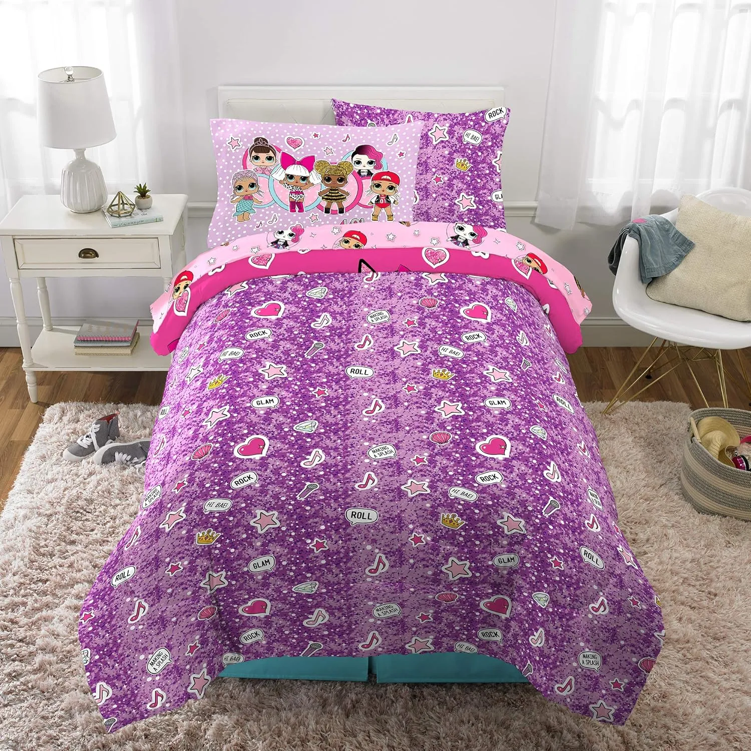 Franco Kids Bedding Super Soft Comforter and Sheet Set with Sham, 5 Piece Twin Size, LOL Surprise