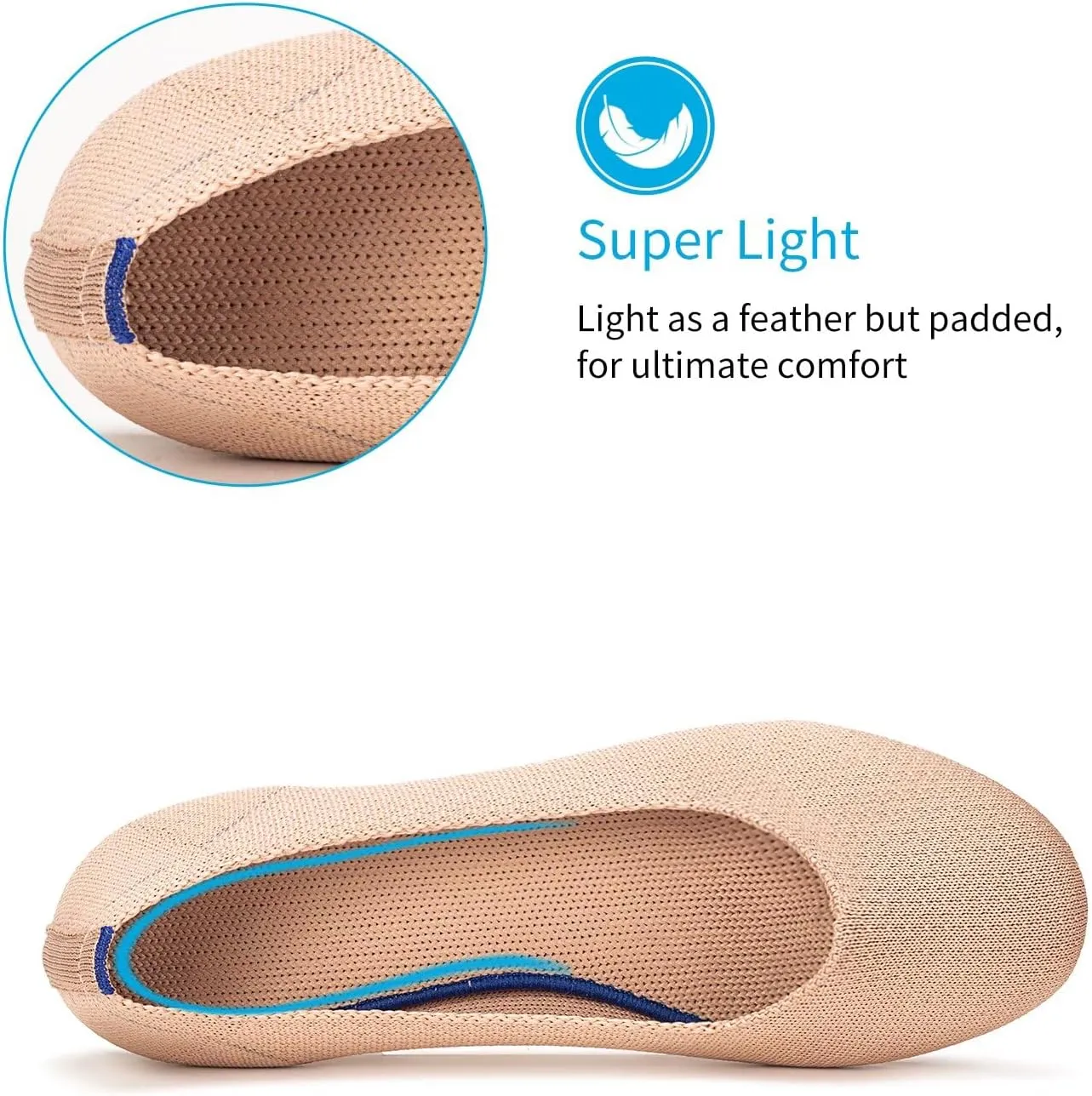 Frank Mully Women’s Ballet Flat Shoes Knit Dress Shoes Round Toe Slip On Ballerina Walking Flats Shoes for Woman Low Wedge Comfort Soft