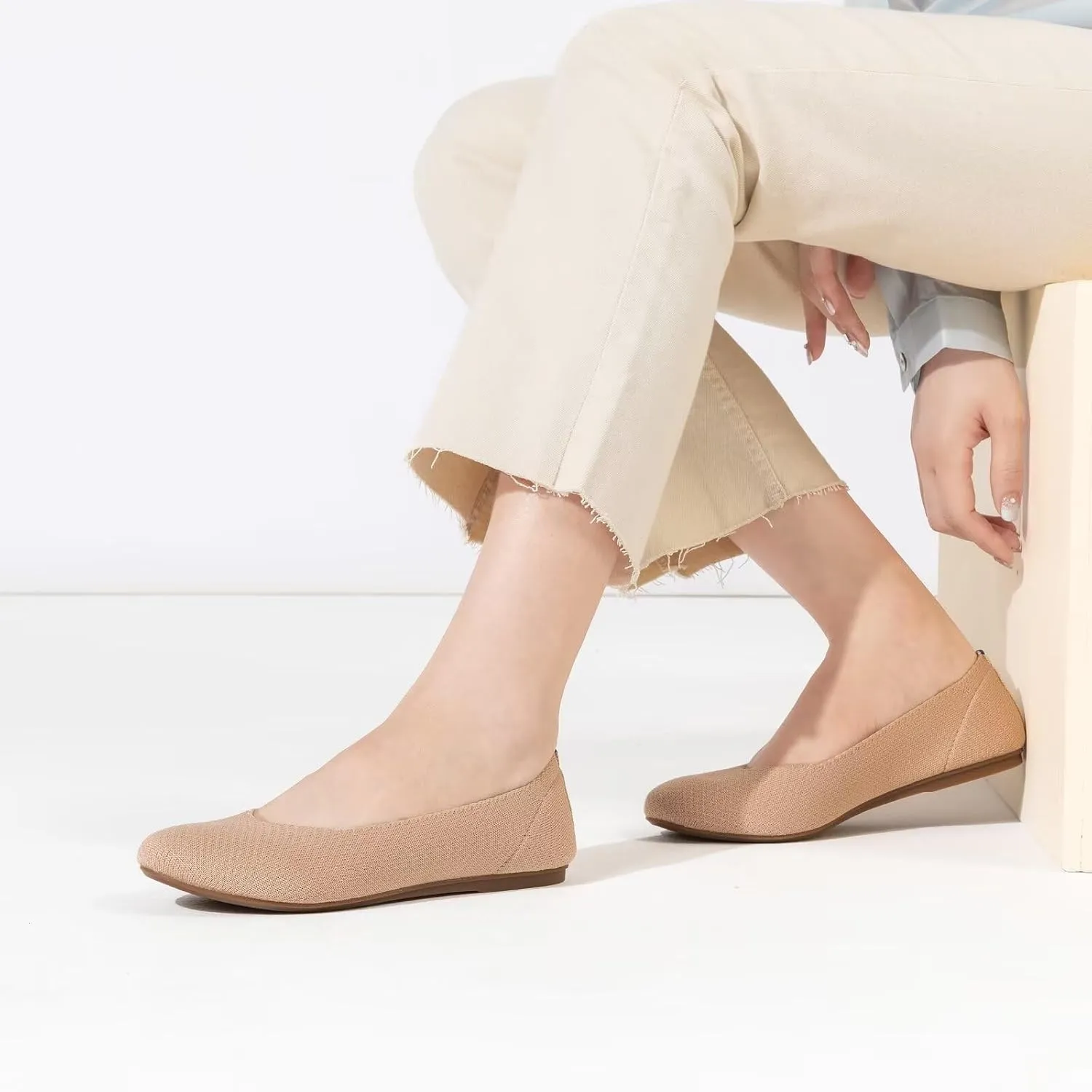 Frank Mully Women’s Ballet Flat Shoes Knit Dress Shoes Round Toe Slip On Ballerina Walking Flats Shoes for Woman Low Wedge Comfort Soft