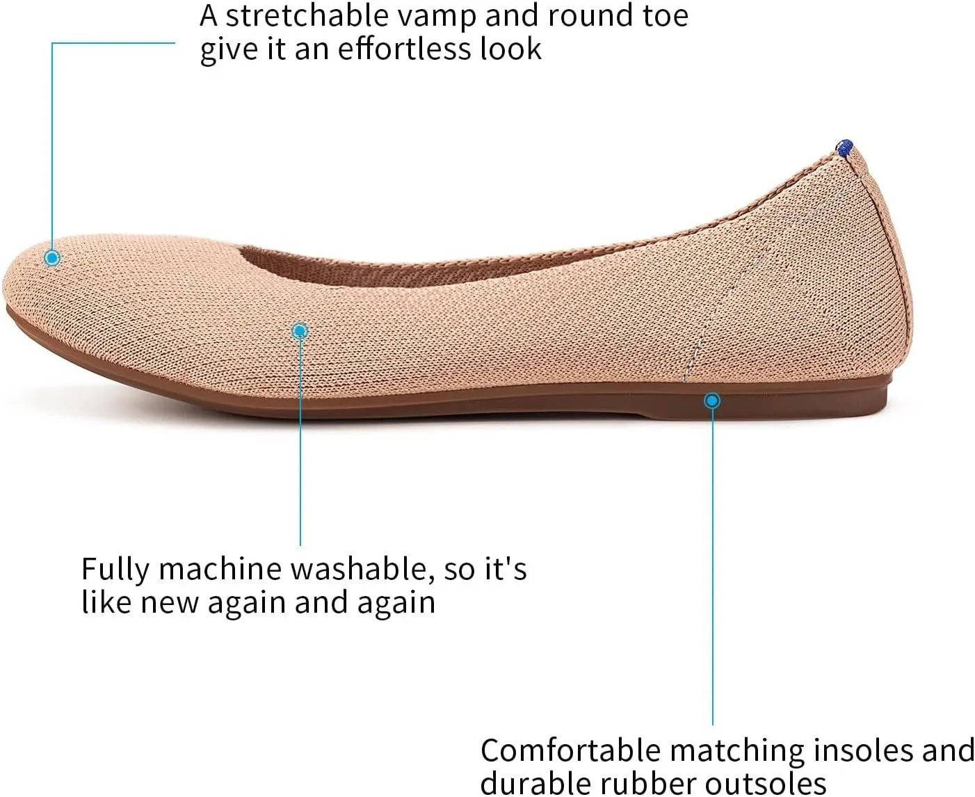 Frank Mully Women’s Ballet Flat Shoes Knit Dress Shoes Round Toe Slip On Ballerina Walking Flats Shoes for Woman Low Wedge Comfort Soft