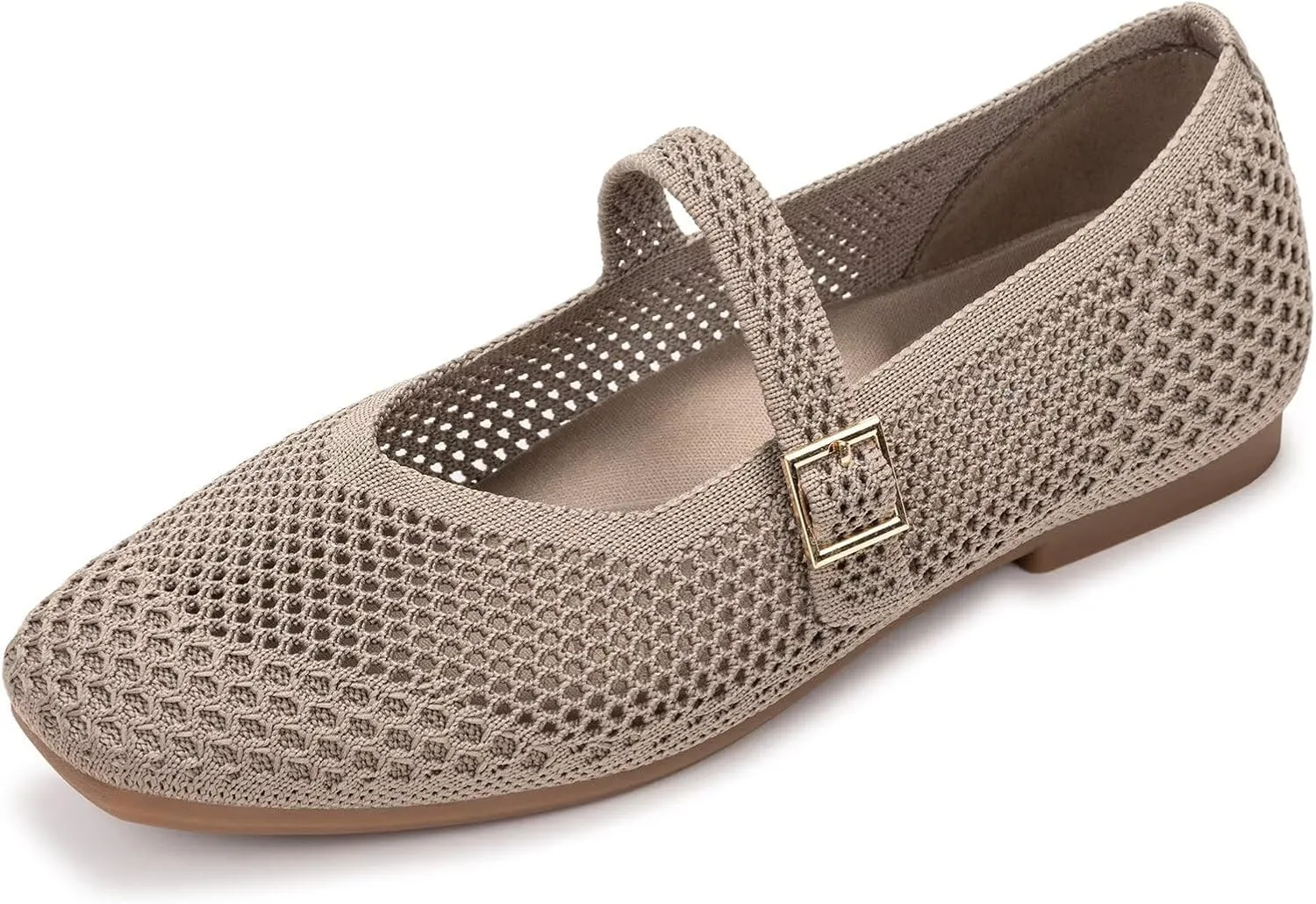 Frank Mully Womens Casual Flat Shoes Square Toe Shoes Knitted Mesh Flat Comfort Work Flat Shoes for Daily Washable