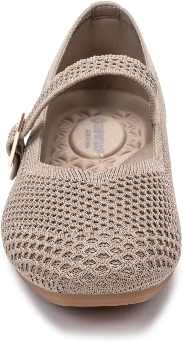 Frank Mully Womens Casual Flat Shoes Square Toe Shoes Knitted Mesh Flat Comfort Work Flat Shoes for Daily Washable