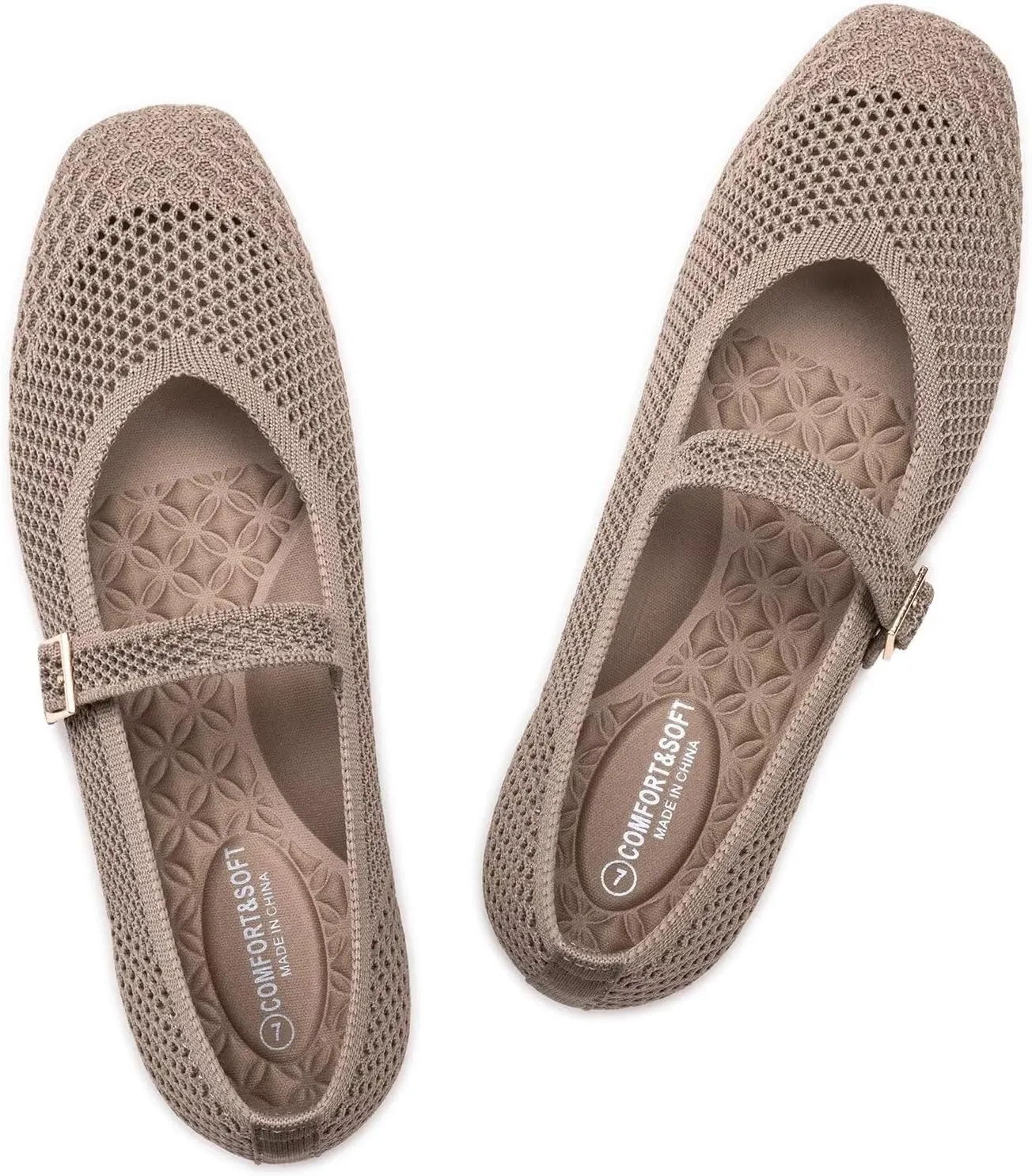 Frank Mully Womens Casual Flat Shoes Square Toe Shoes Knitted Mesh Flat Comfort Work Flat Shoes for Daily Washable