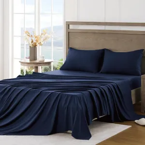 FreshCulture Queen Sheet Set - Ultra Soft Sheets for Queen Size Bed - Brushed Microfiber - Deep Pockets - Easy Care - Cooling & Breathable - 4 Pieces Hotel Luxury Queen Bed Sheets (Navy Blue)