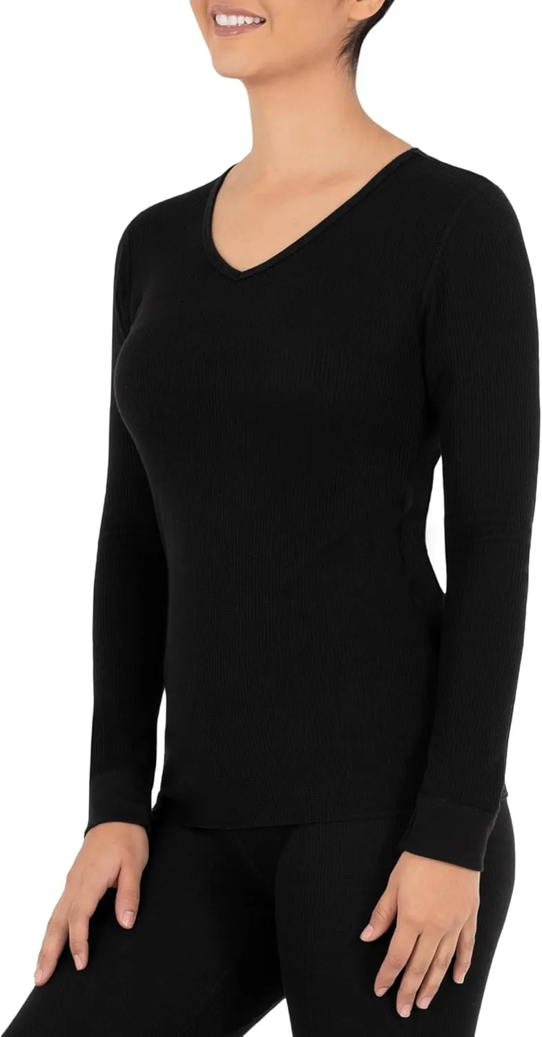 Fruit of the Loom womens Micro Waffle Thermal V-neck
