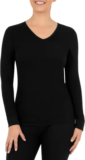 Fruit of the Loom womens Micro Waffle Thermal V-neck
