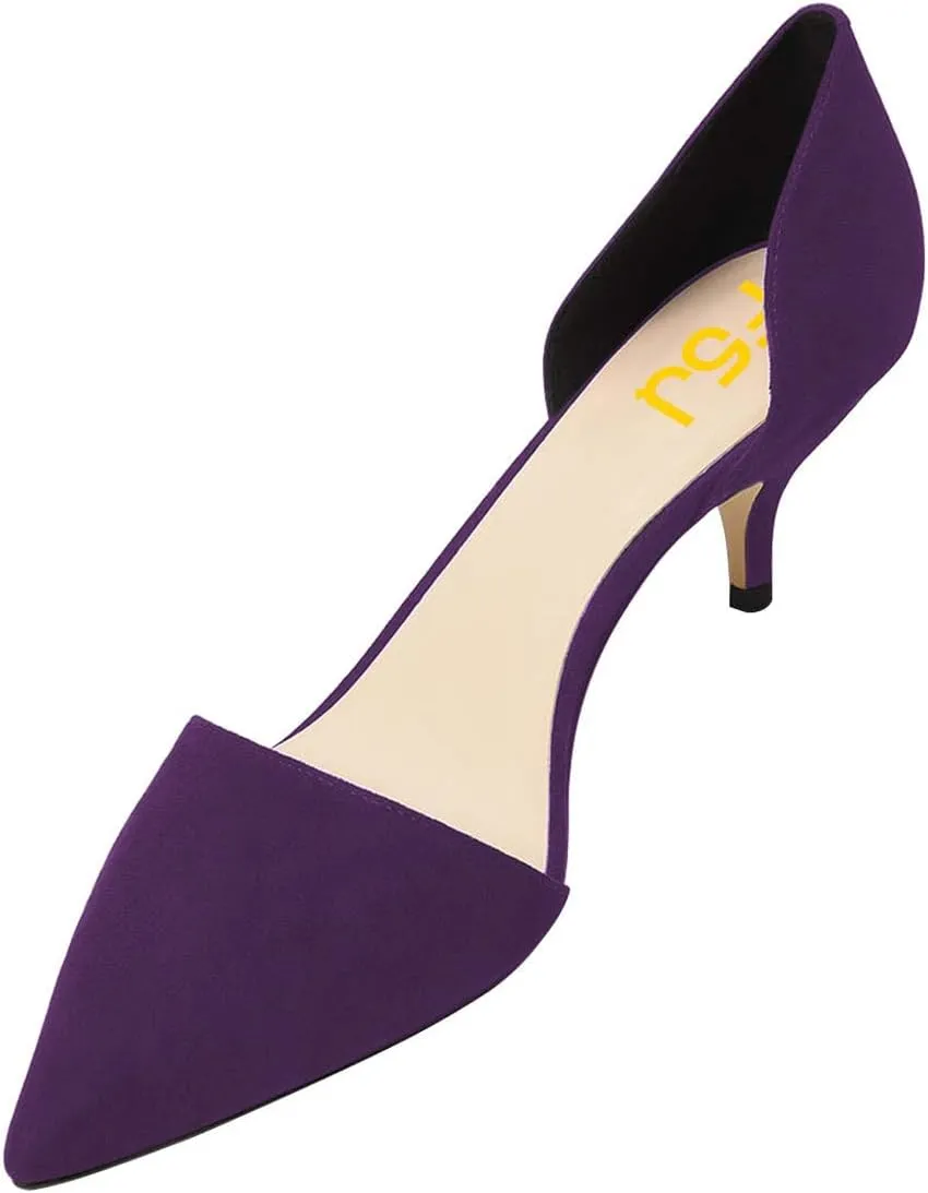 FSJ Women D'Orsay Comfy Medium Kitten Heels Closed Pointed Toe Classic Slip On Business Pumps Size 4-15 M US
